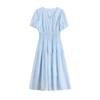 Summer New Fashion V-neck Lady Temperament Waist Thin Design Bubble Sleeve Dress Women