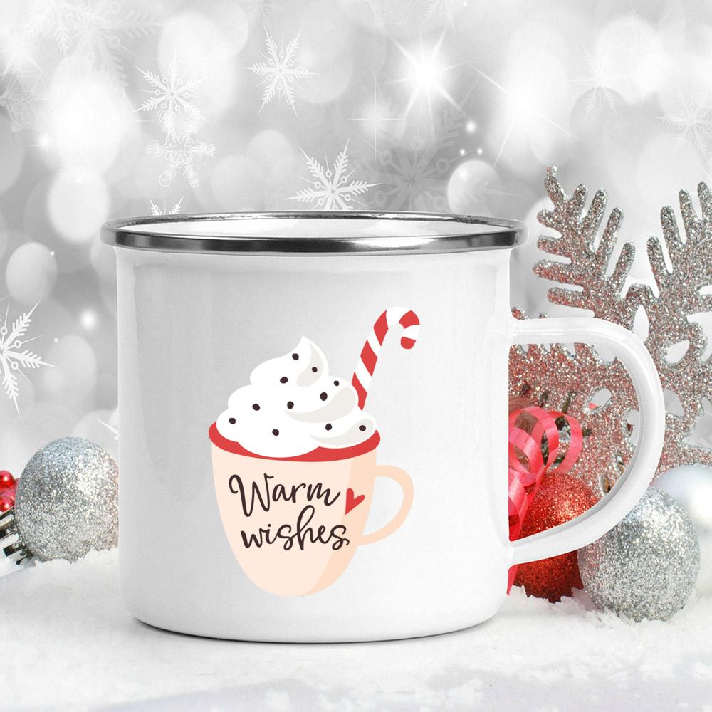 Let's Get Cozy Print Mugs Enamel Coffee Mugs Handle Hot Cocoa Mugs Festive Party Drink Beer Juice Mugs Christmas Xmas EVE Gifts