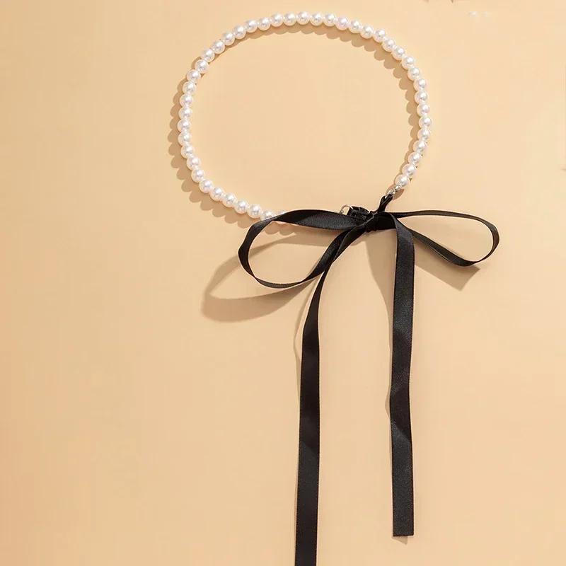 Women Elegant Black Velvet Ribbon Bowknot Choker Necklace Imitation-Pearl Clavicle Chain  Accessories for Women Birthday Gifts