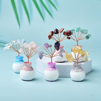 Weiße Kristallvase Kristallbaummodell Mehrfarbige Mini-Baumornamente Natürliches Kunsthandwerk Kristall-Wunschbaum-Ornamente