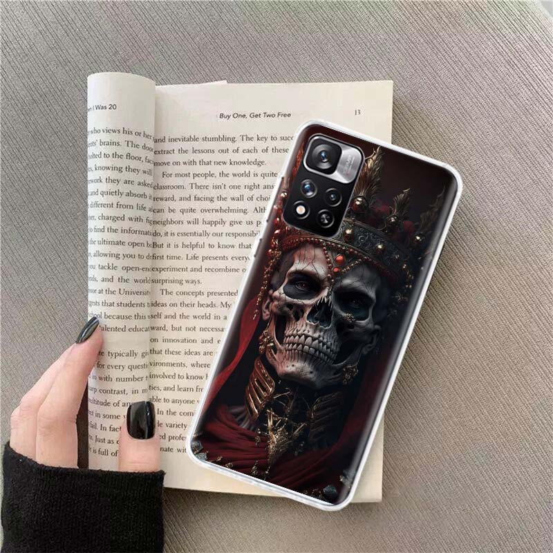 Crown Skeleton Emperor Phone Case For Redmi Note 13 12 Pro Plus 14 15 Pro 5G 11 11T 11E 11S 10 Pro 10S 9 9S Cover Cell Clear TPU