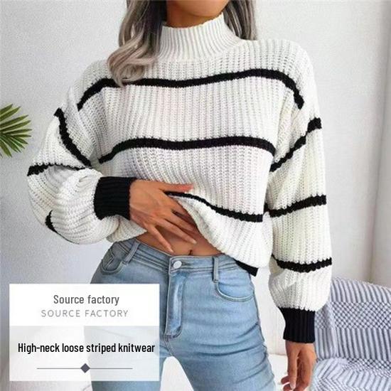 European & American Style Striped Long Sleeve Sweater, Autumn/Winter Loose Fit