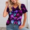 Women's V-neck Digital Printed Top Summer Short Sleeved Loose Women's Floral T-shirt