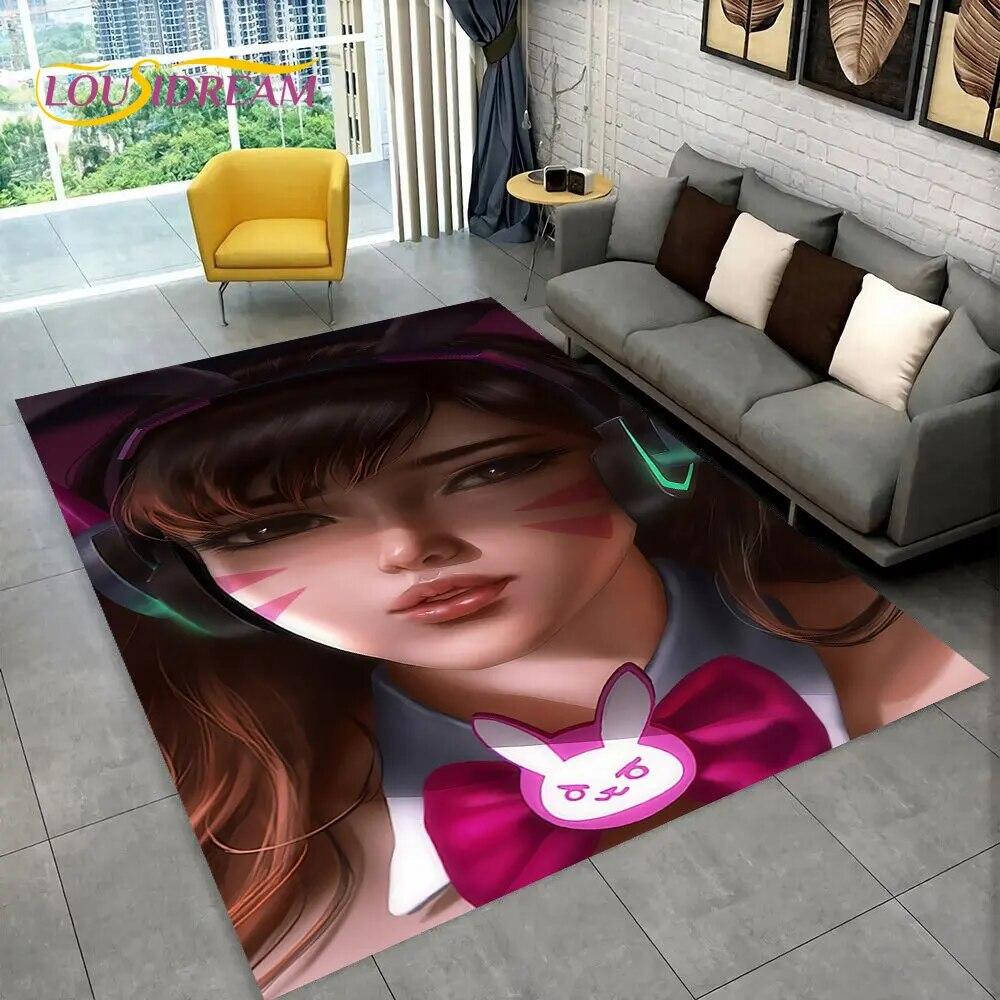 Overwatch Game Gamer DVA  Area Rug,Carpet Rug for Home Living Room Children's Bedroom Sofa Doormat Decor,kids Non-slip Floor Mat