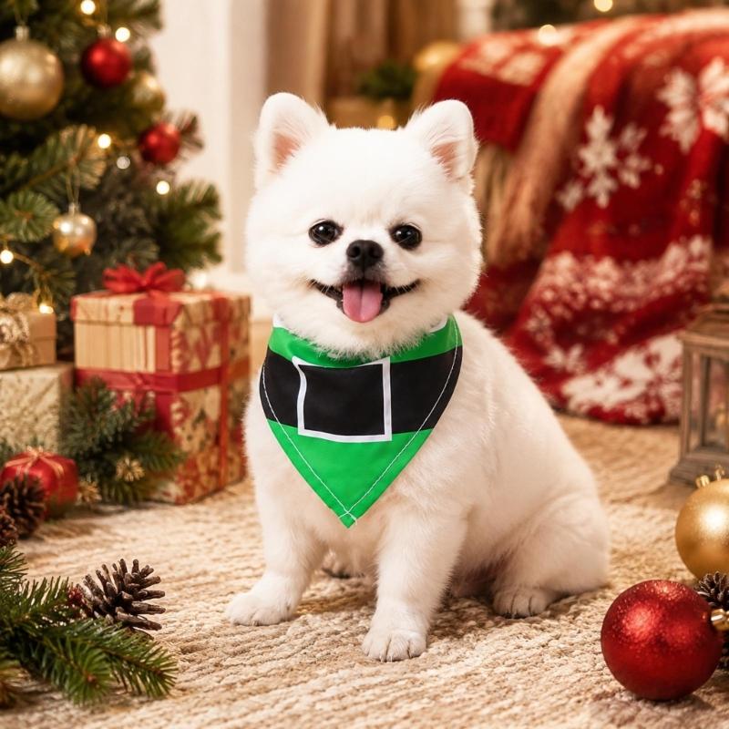Holiday Pet Neckwear, Soft Christmas Neckerchief Cartoon Printed Dog Scarf Collar for Picture Days, Party Wear and Seasonal Style