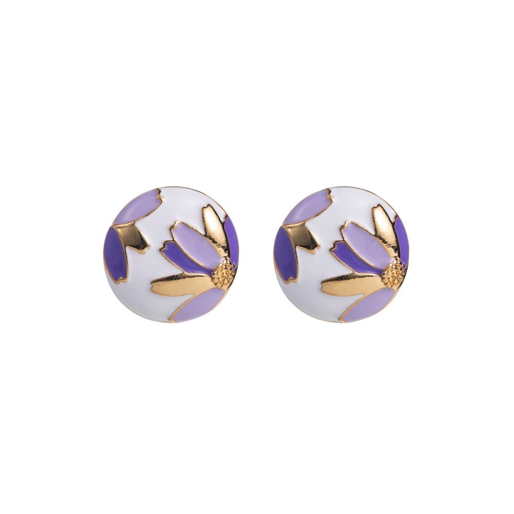 

Summer New Style Earrings - Alloy Ear Studs for Women, Round Shape, Fashionable Floral Pattern, High-end Flower-shaped Earrings фіолетовий