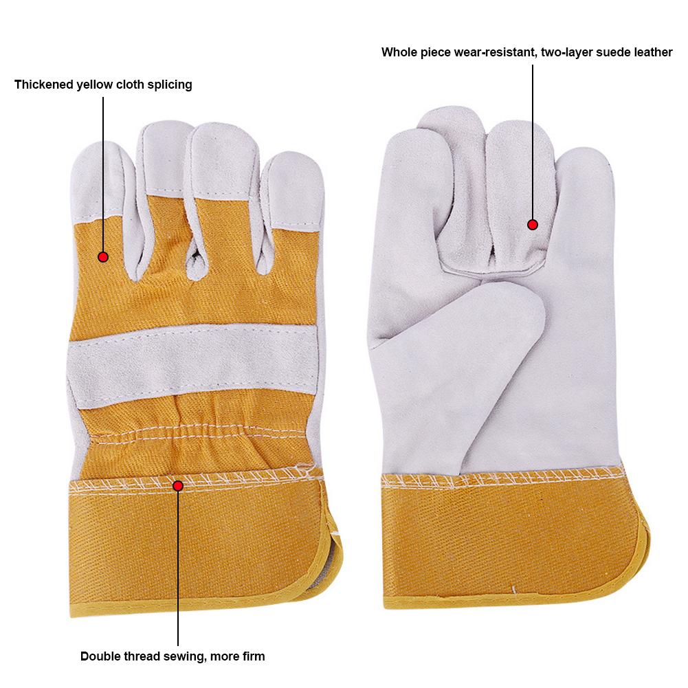 1Pair Safety Work Gloves Builder Leather Gloves Gardening Gloves Light-Duty Mechanic Welding Gloves Cowhide Leather for Men Women