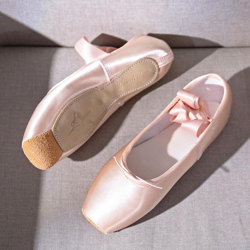 Satin Girls Ballerina Ballet Pointe Shoes Child Adult Ballet Shoes with Ribbons Practice Ballerina Shoes