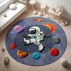 Cute Astronaut Outer Space Round Rug Rocket Planet Starry Sky Floor Area Mat for Bedroom Decor Gift