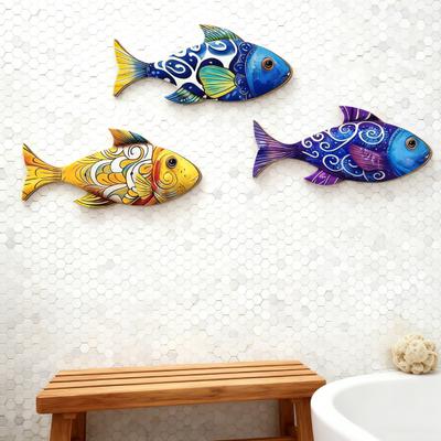 3 Stück Holzfisch Wandkunst? Strand Nautisches Küstenmotiv Fisch Wandskulptur Rustikale Seehaus Hängedekoration für Wohnzimmer Schlafzimmer Heimdekoration