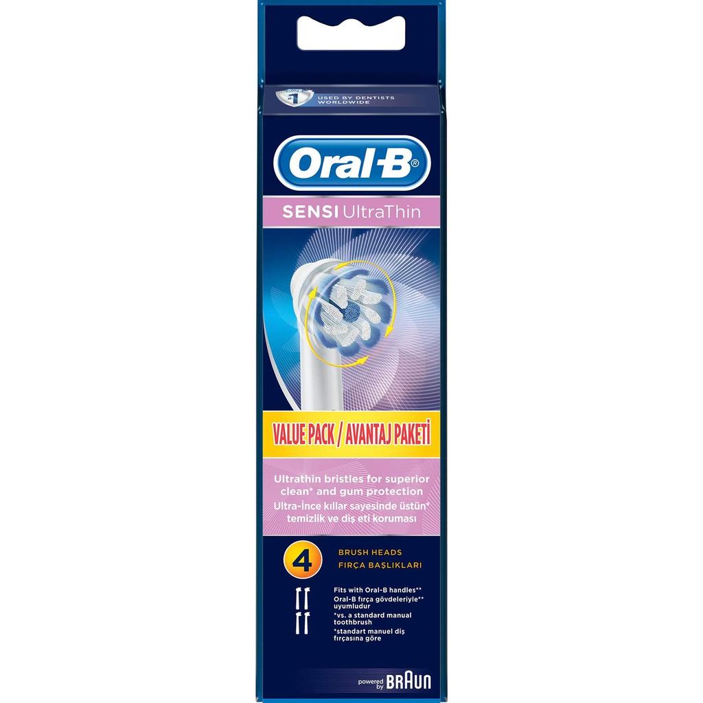 Procter & Gamble Braun Oral-B SENSI UltraThin Replacement Brushes, Soft Ultra-Fine Bristles, 4 Brushes (EB60-4-EL) [Parallel Import]