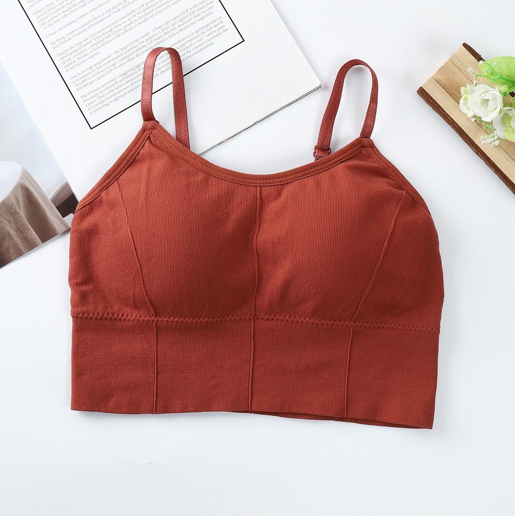 Women's Ribbed V-Neck Cami Top, Seamless U-Back Bralette with Built-in Bra