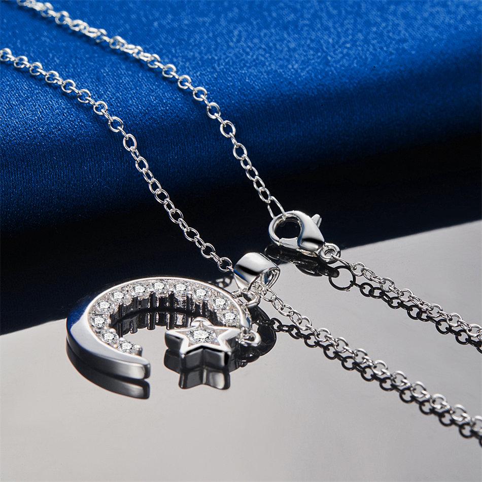 925 sterling silver 16-30 inch exquisite moon star zircon pendant necklace for women's fashionable wedding accessories