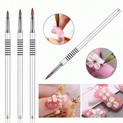 Pinceaux Métalliques Nail Art Argent 2, 4, 6 pour Sculpture 3D, Design Ongles Cristal, Outil de Peinture Ongles Gel
