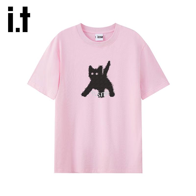 izzue it Women's Pixel Cat Embroidered Cotton T-Shirt