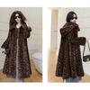 Leopard Print Plus Long Over-knee Imitation Mink Fleece Fur Coat Hooded Jacket Women's Autumn and Winter New