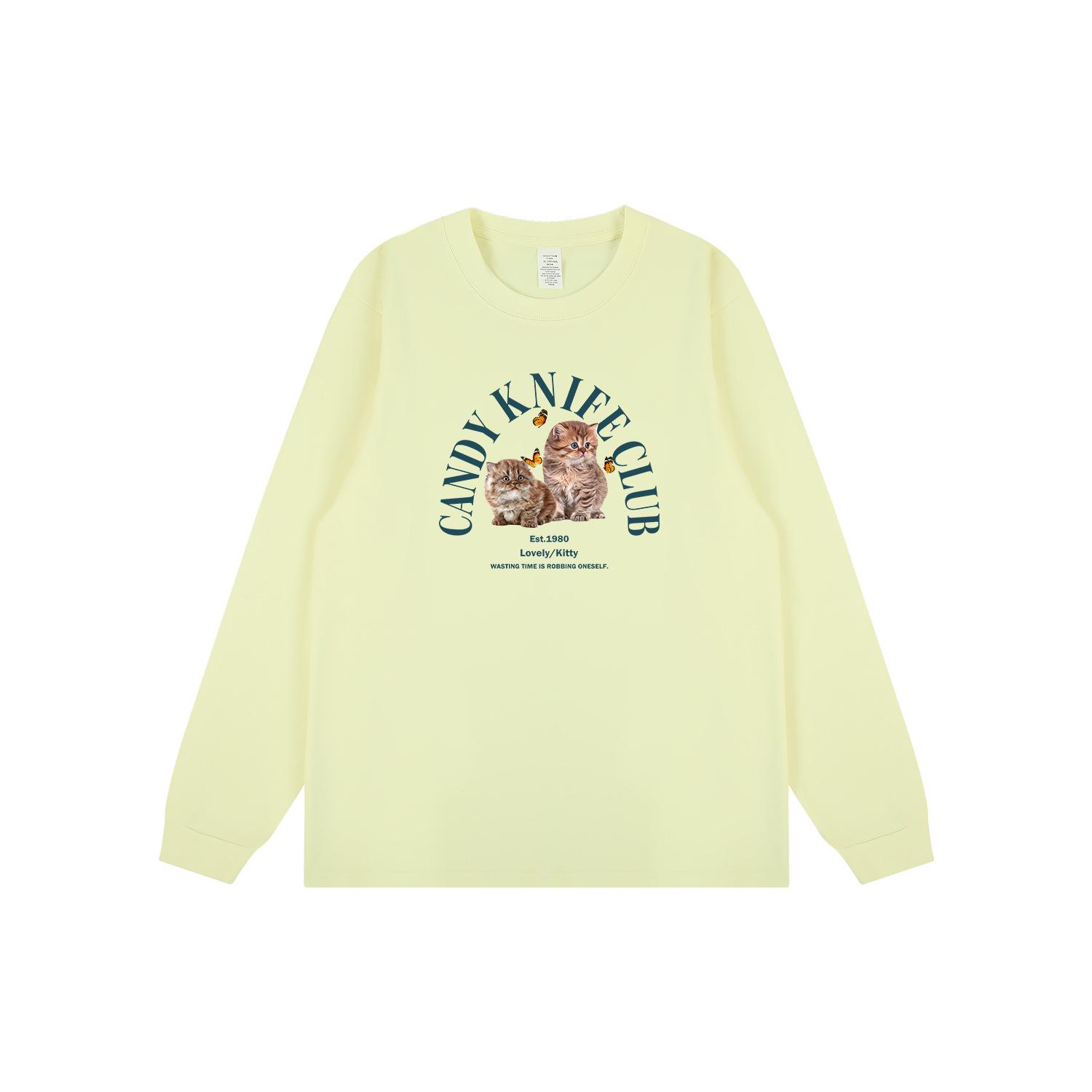 

Retro Korean Style Cat Print Cuffed Long Sleeve Top 3XL