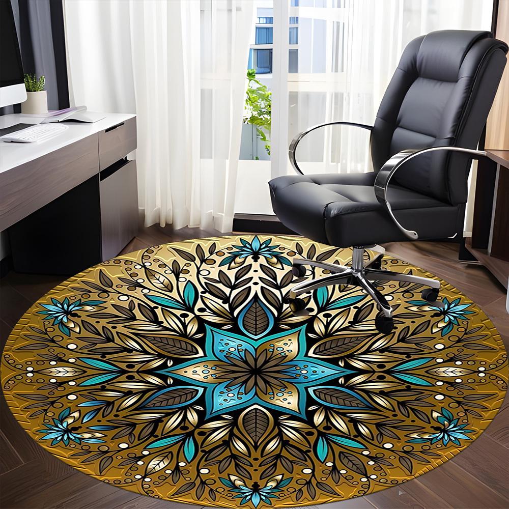 1 Stück Mandala, OrnamentStuhlteppich für Büro, Innenbereich Rutschfester Waschbarer Polyesterfaserteppich, Matte Für Büro, Maschinenwaschbar