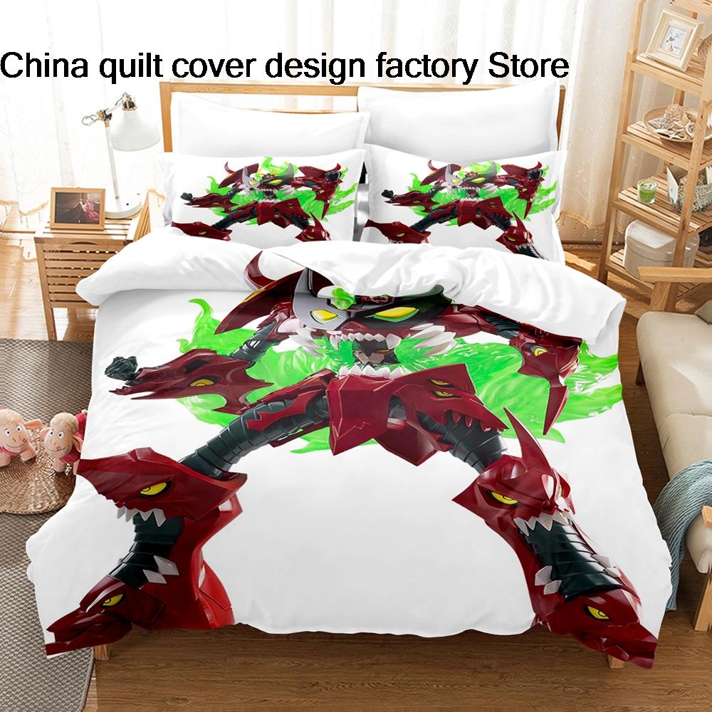 Bed linen 3Pcs Gurren Lagann Anime Bedding Set 3D Print Kamina Mecha Duvet Cover Pillowcases for Teens Fans Room Decor Gift