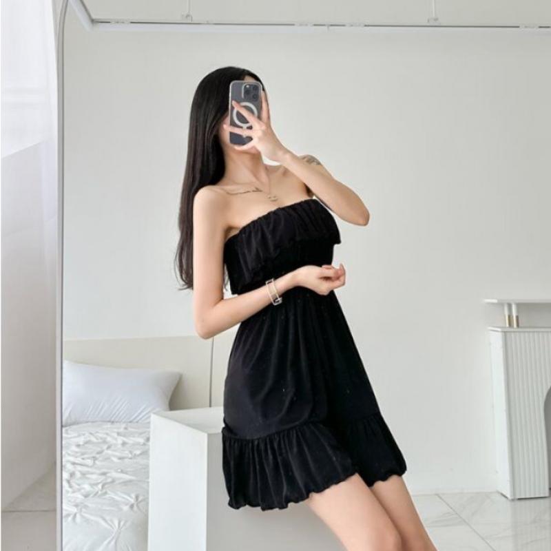 New Arrivals Open Run Mini Women Off Shoulder Frill Dress Smocked
