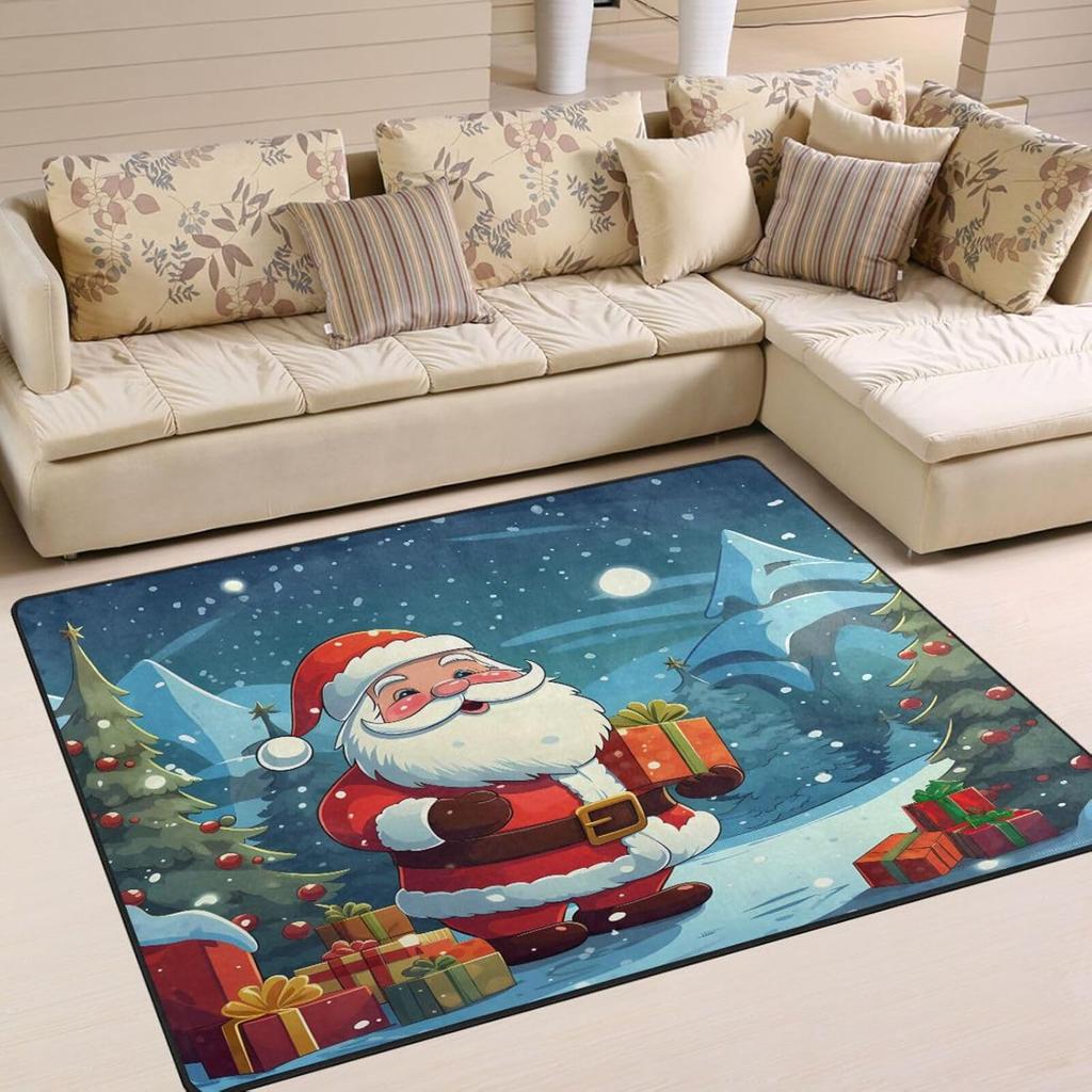 Holiday Theme Area Rug With Cartoon Santa Snowman Ghost Pumpkin Artistic Patterns Soft Carpet For Living Room Festival Decor