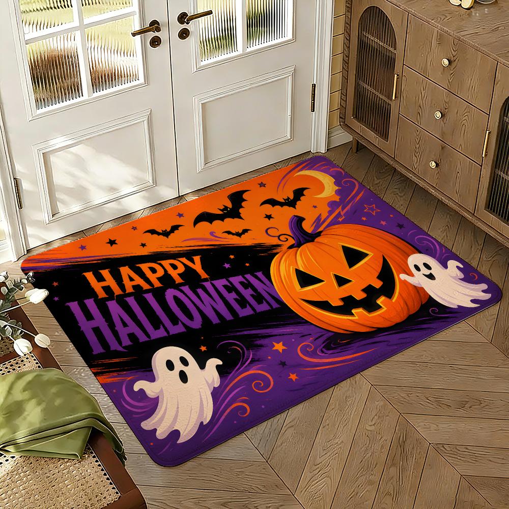 HAPPY HALLOWEEN Floor Mat Soft Thickened Absorbent Non-Slip Bedroom Living Room Door Mat Home Decor Flannel Rugs