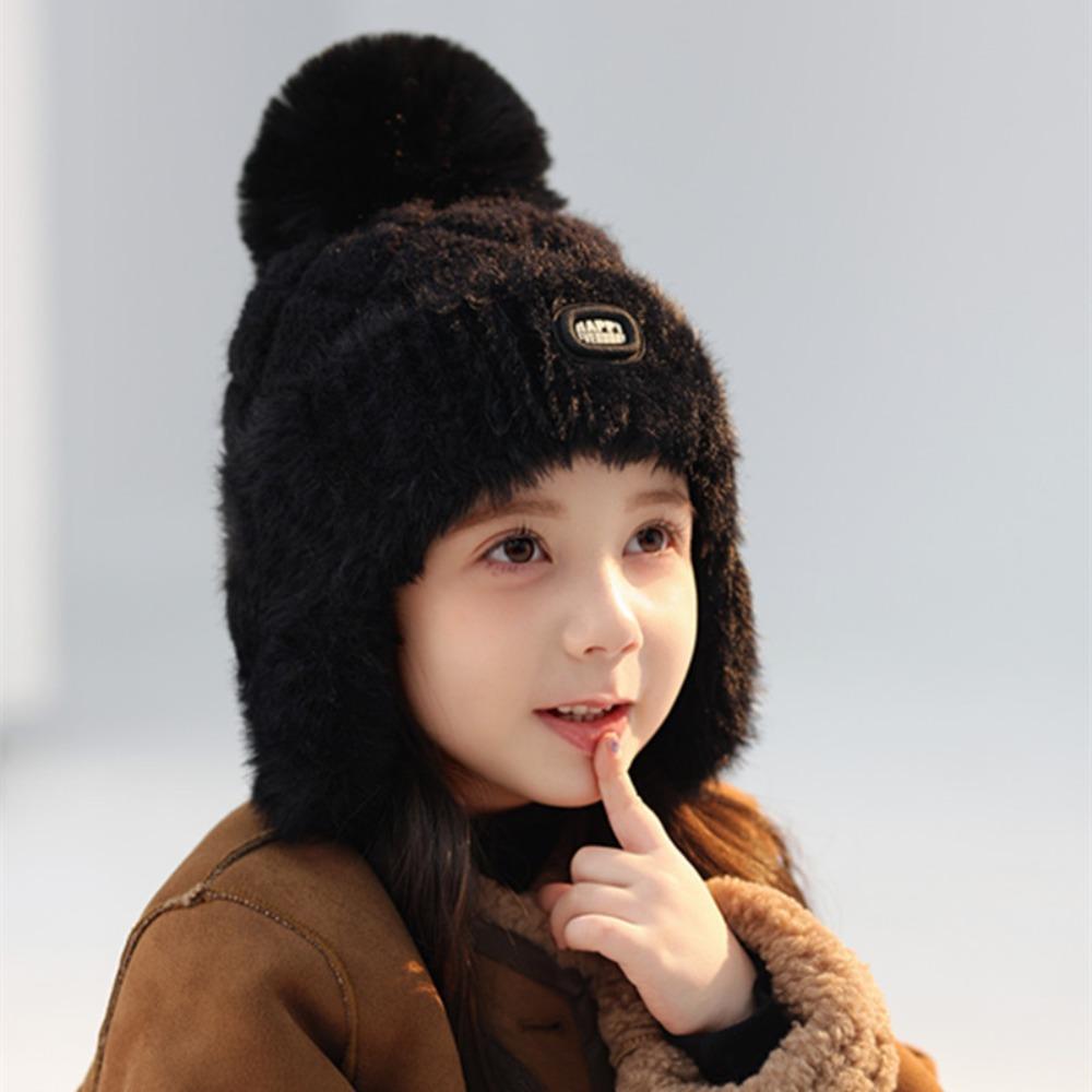 Plush Winter Knitted Hat Solid Color Earflaps Bonnet Hat Fashion Kids Beanie Cap