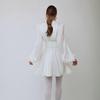 Frauen Langarm Einfarbig Mini-Länge Kleid V-ausschnitt Hohe Taille