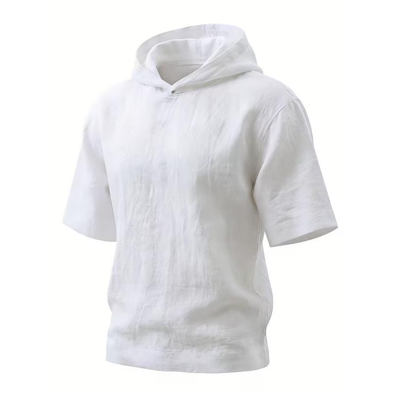 Mens Linen Hooded Short Sleeve T Shirt Loose Fit For Beach Vacation