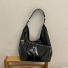 Studded Leather Hobo Bag with Open Top Design Large Capacity Fashion Shoulder Bag