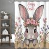 Easter Egg Shower Curtain, Cute Bunny Fence Floral Spring Bathroom Decorative Shower Curtain, Waterproof Shower Curtain with Hoo