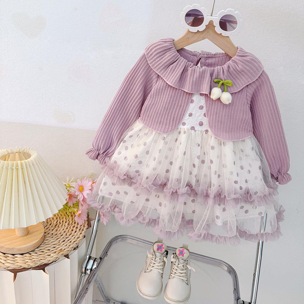 Baby Girl Spring & Autumn Polka Dot Tulip Mesh Dress