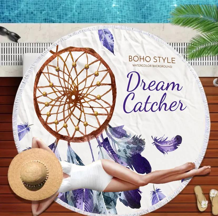 Serviette de Plage Ronde Mandala Marin Monde Sous-Marin Épaisses Serviettes de Douche Bain Microfibre Été Bouée de Natation Tapis de Yoga 3D Avec Pompons