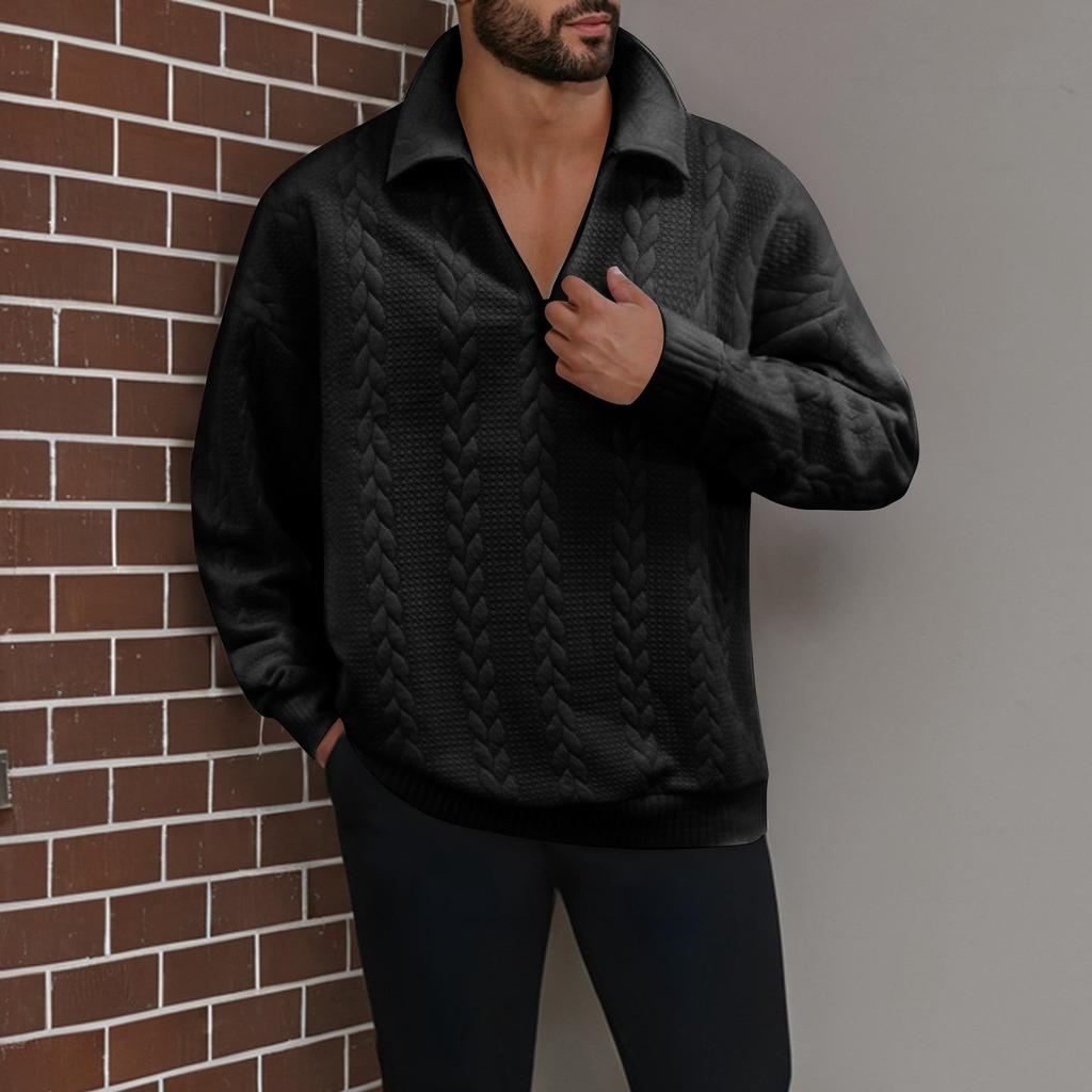 Men's Winter Half Zipper Solid Color Casual Tops Long Sleeve Round Neck Sweatshirt