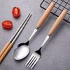 4Pcs Stainless Wooden Handle Cutlery Set Portable Tableware Knife Fork Spoon Chopsticks Fashionable Kitchen Utensils