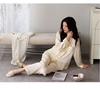 Women's Ice Silk Pajama Set: Spring & Autumn Long Sleeve, Light Luxury Style, Suitable for Indoor & Outdoor Wear.