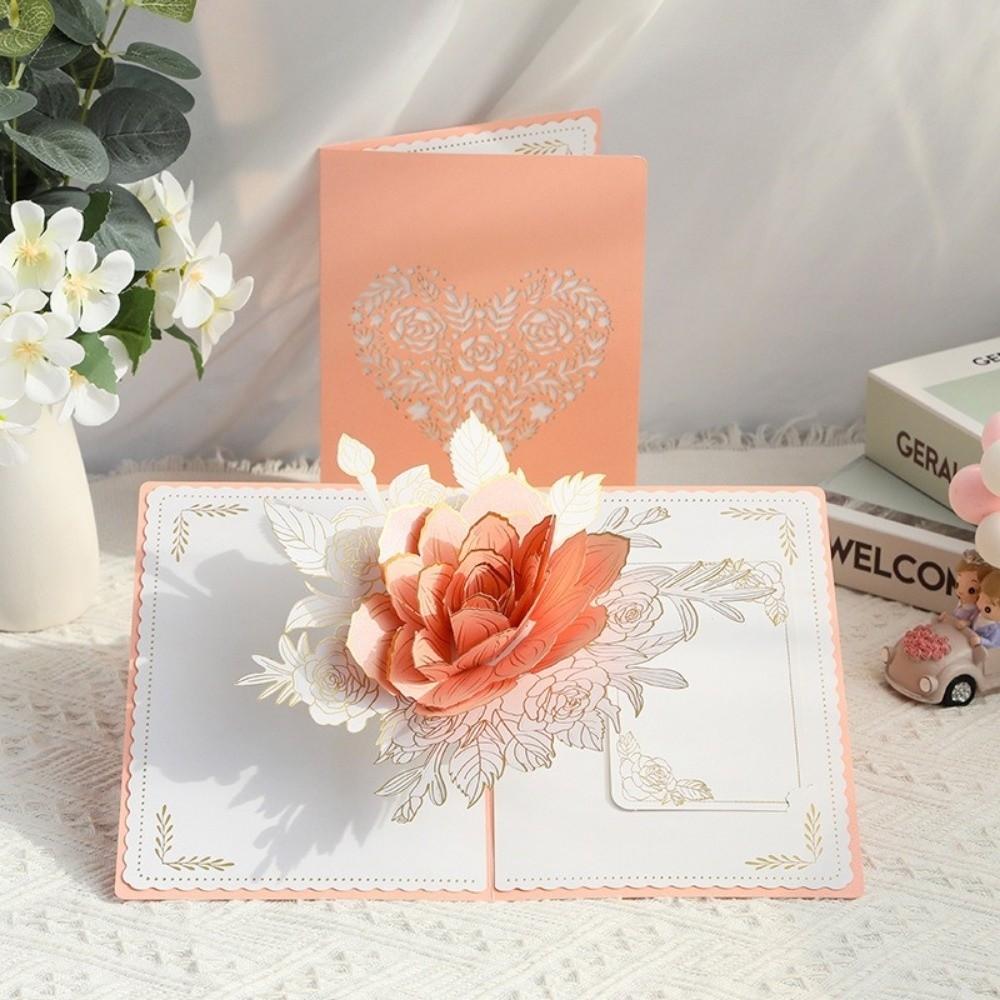Paper Sculpture 3D Flower Greeting Card Romantic Romantic Wedding Card  For Family Friends