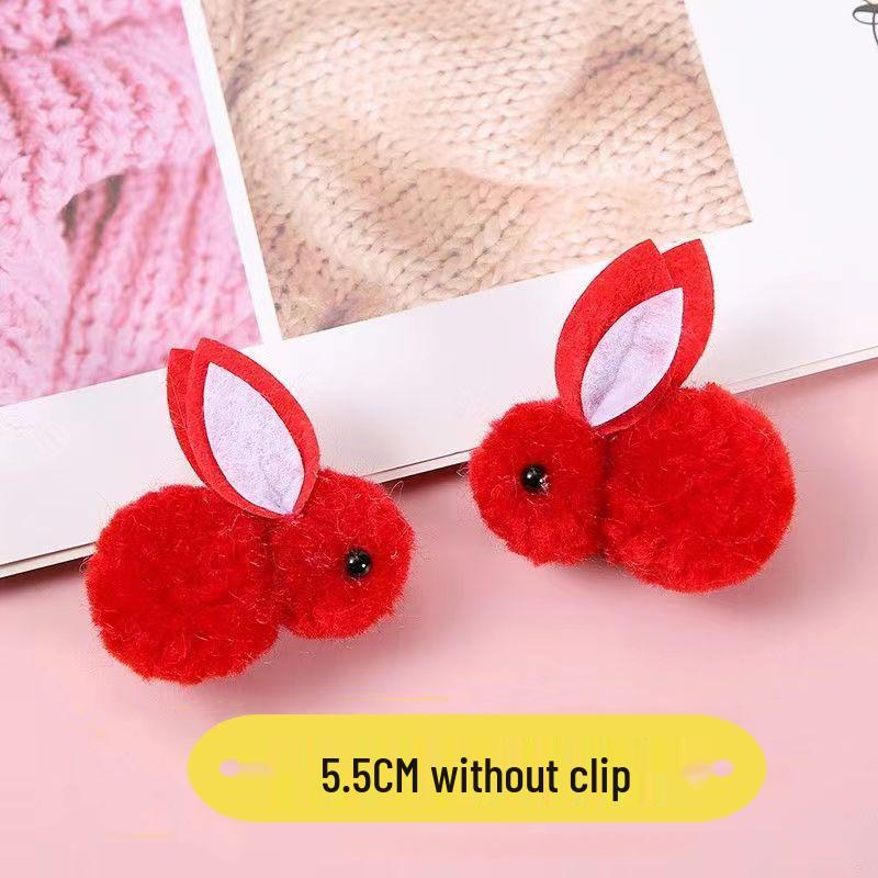 Furry Ball Plush Rabbit DIY Lantern Accessories - Cute Cartoon Hair Clip with Icelandic Wool for Kids, Mid-Autumn Festival.