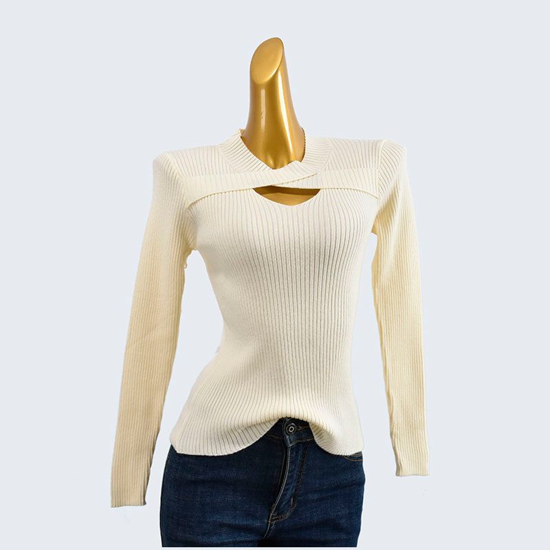 Autumn and Winter Soft Glutinous Round Neck Hollow-out Short Silm Stretch Comfortable Long Sleeve Knitted Inner Match Stylish