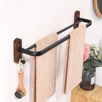Walnut Towel Rack Bathroom Kitchen Metal Double Pole Storage Rack Wall Mounted Towel Hanger Non Perforated Modern Storage Rack