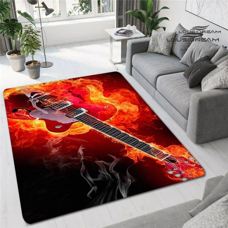 Tappetini stampati in 3D con chitarra colorata per soggiorno, tappeti antiscivolo, camera da letto, comodino, decorazione moderna per la casa, tappetini lavabili