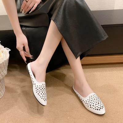 2024 Sommer Hochwertige Damen Schuhe Einfarbig Niedriger Absatz Damen Hausschuhe Mode Hohler Baotou Römische Damen Hausschuhe