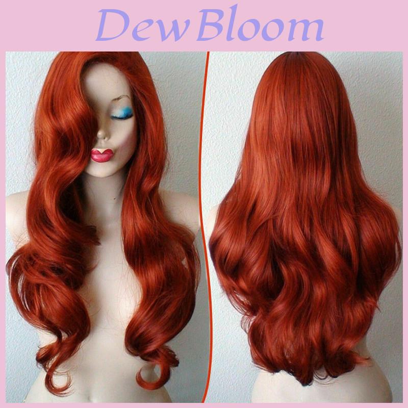 Red Retro Curls Long Wig For Women Cosplay Party Halloween Costume