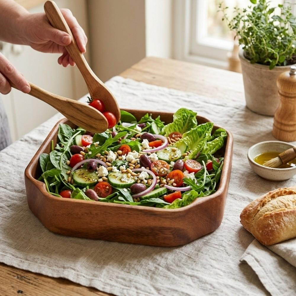Wooden Food Serving Plate Smooth Fruit Tray Easy To Clean Salad Container  Home