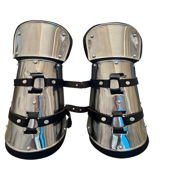 Handmade Steel Greaves Medieval Leg Armor with Leather Straps