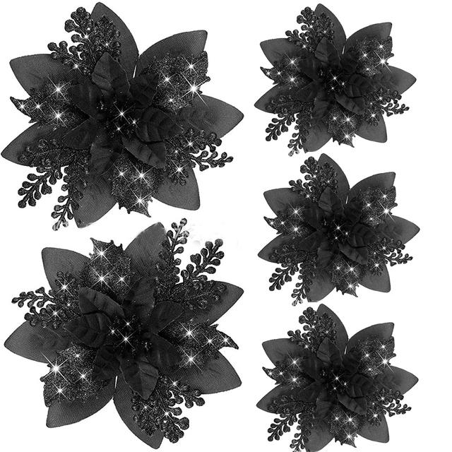 Valentines Day Flowers Glitter Artificial Poinsettia Floral Xmas Tree Ornaments DIY Garlands Home Wedding Party Decorations Gift