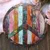Vintage Peace Sign Metal Wall Art 8 Inch Round Hippie Floral Decor Scratch Proof
