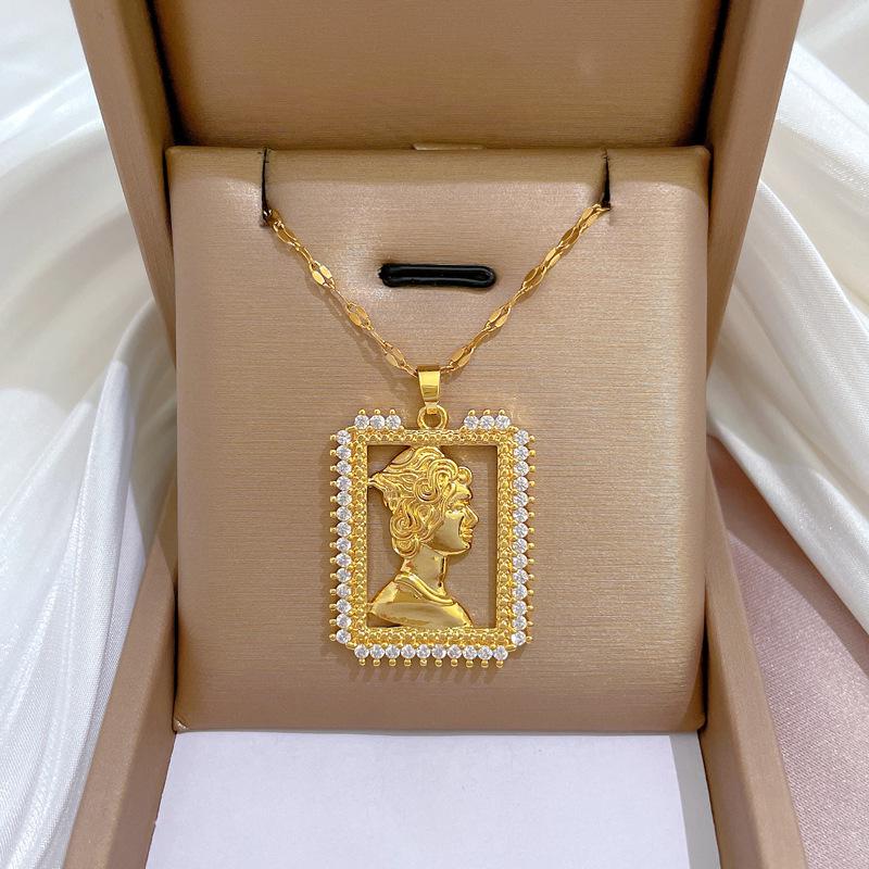 Titanium Steel Micro-Inlaid Gold Plated Women's Lucky Bead Necklace - Trendy Clavicle Chain Accessory