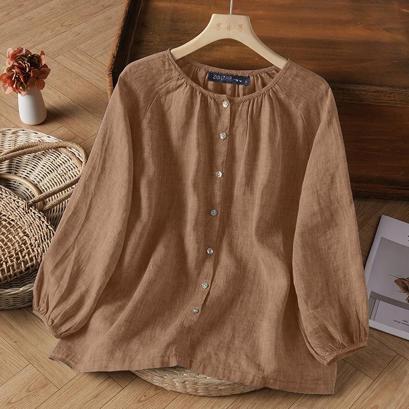 

ZANZEA Women Casual Round Neck Solid Color Loose Long Sleeve Blouse 5XL
