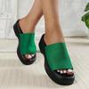 Plus Size European & American One-Word Thick Sole Slope Heel Slippers